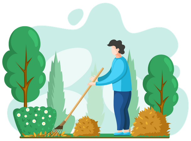 Young man doing garden work  Illustration