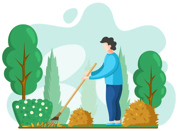 Young man doing garden work  Illustration