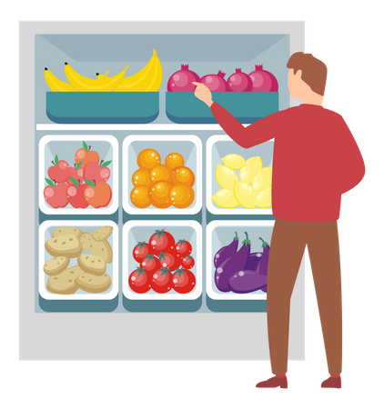 Young man doing grocery shopping at supermarket Illustration