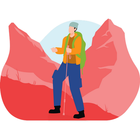 Young man doing hiking  Illustration