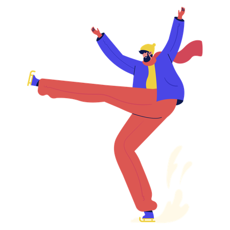 Young man doing Ice Skating  イラスト