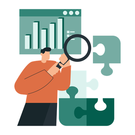 Young man doing jigsaw analysis  Illustration