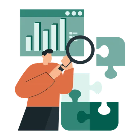 Young man doing jigsaw analysis  Illustration