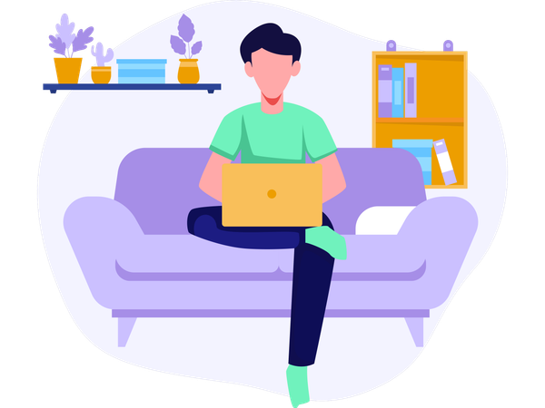 Young man doing job Work From Home  Illustration