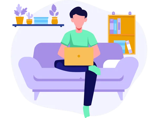 Young man doing job Work From Home  Illustration