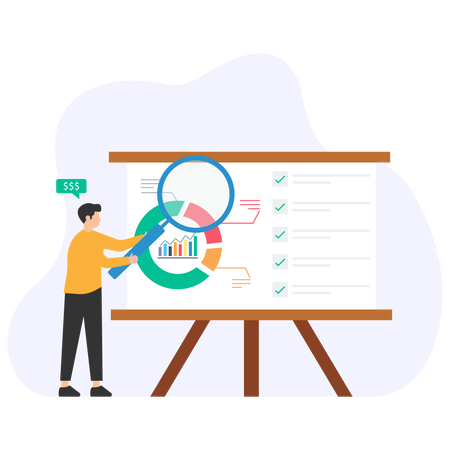 Young man doing Market Statements research  Illustration