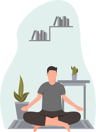 Young Man Doing Meditation In Room  Illustration