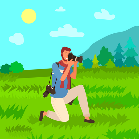 Young man doing nature photography  Illustration