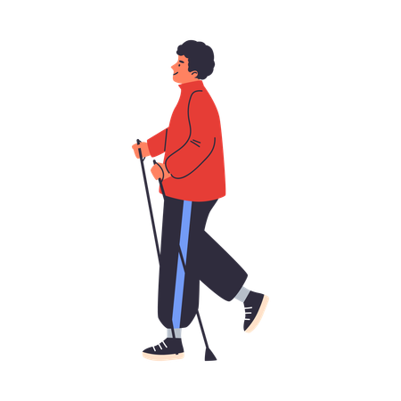 Young man doing nordic walking  Illustration