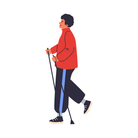Young man doing nordic walking  Illustration