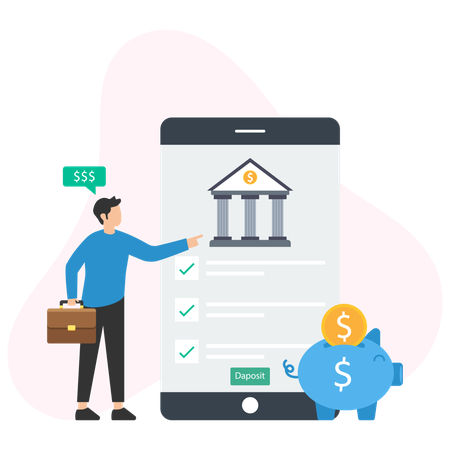 Young man doing online Bank Transaction  Illustration
