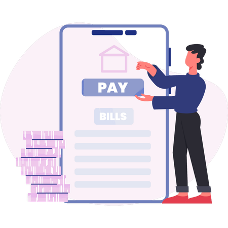 Young man doing online bill pay  Illustration