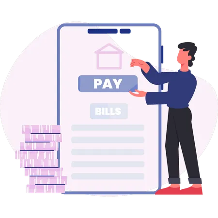 Young man doing online bill pay  Illustration