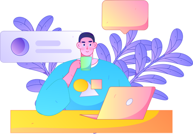 Young man doing online business meeting  Illustration