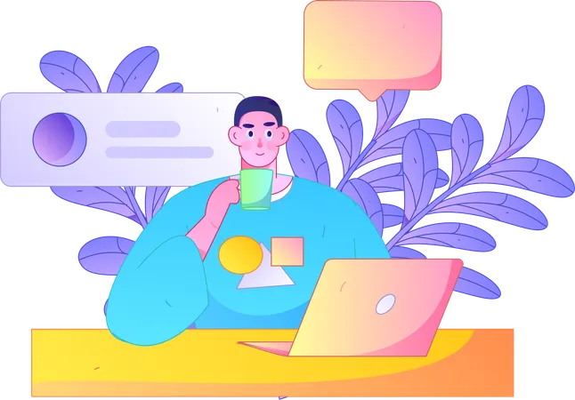 Young man doing online business meeting  Illustration