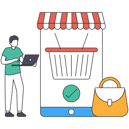 Young man doing Online Order from shopping application  Illustration