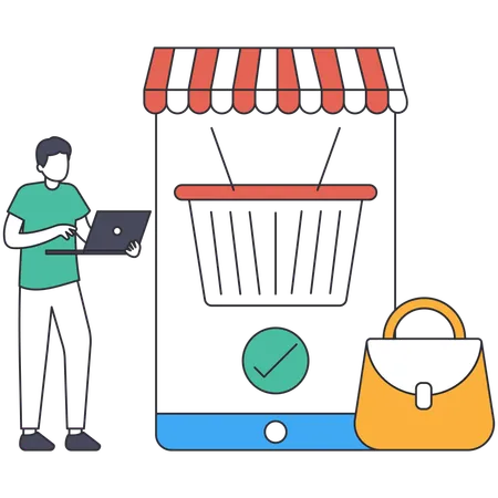 Young man doing Online Order from shopping application  Illustration