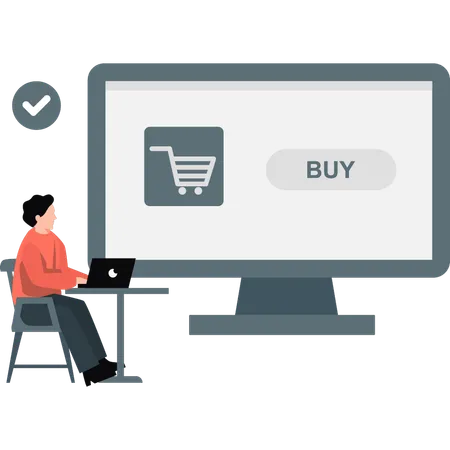 Young man doing online shopping  Illustration