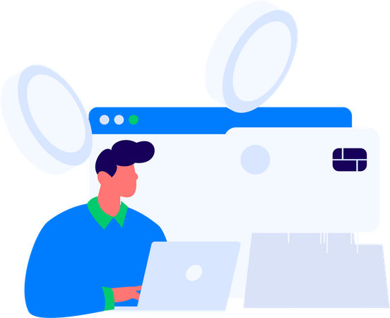 Young man doing online shopping payment  Illustration