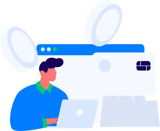 Young man doing online shopping payment  Illustration