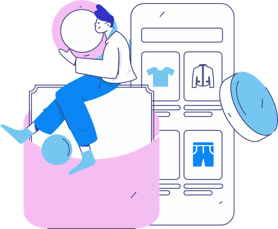 Young man doing online shopping payment  Illustration