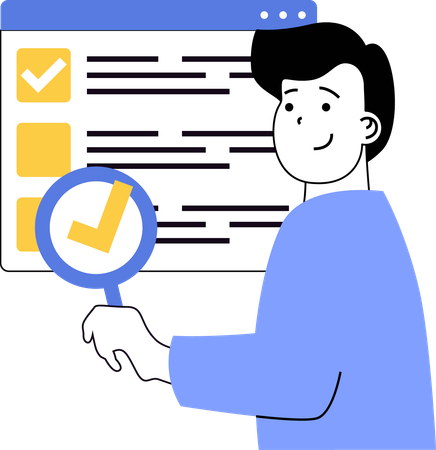 Young man doing online tick mark on list  Illustration