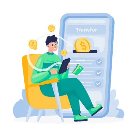 Young man doing online Transfer money  Illustration