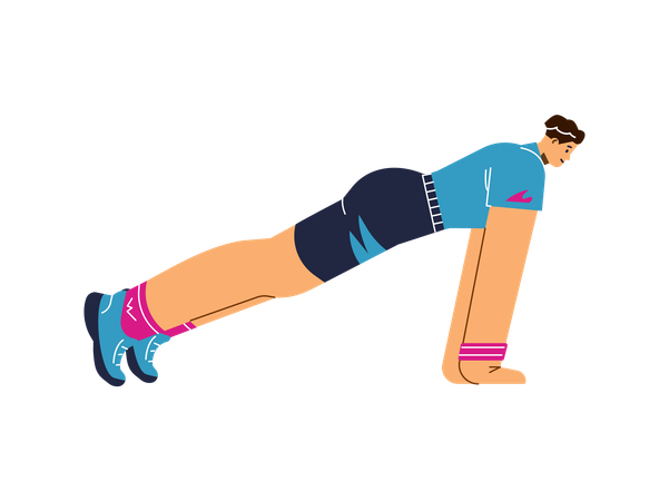 Young man doing plank exercise at home  Illustration