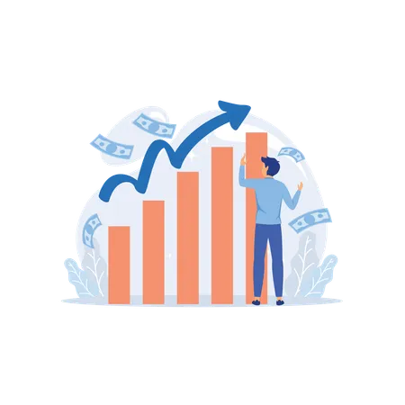 Young Man Doing Profit Analysis  Illustration