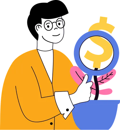 Young man doing profit research  Illustration