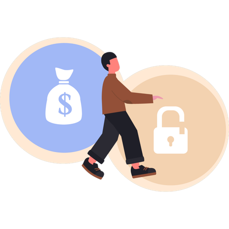 Young man doing protection money bag  Illustration