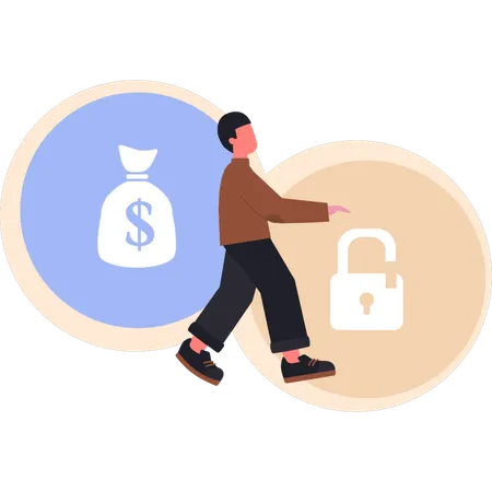 Young man doing protection money bag  Illustration