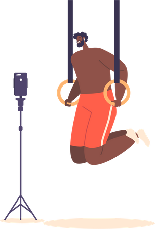 Young Man Doing Push ups On Gymnastic Rings  Illustration