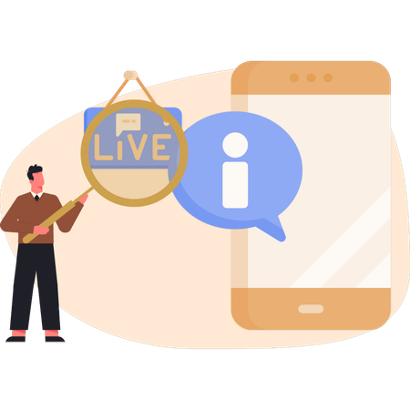Young man doing research on live call  Illustration