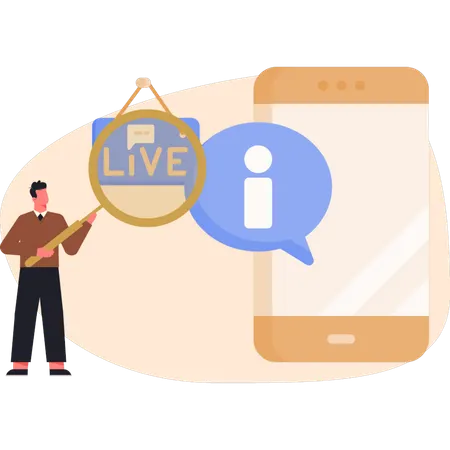 Young man doing research on live call  Illustration
