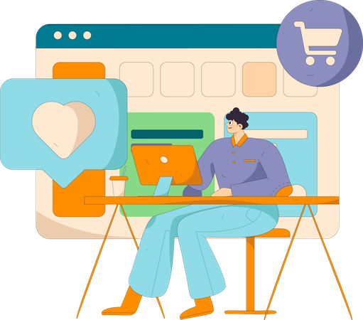 ショッピングサイトで買い物をする若い男性  イラスト