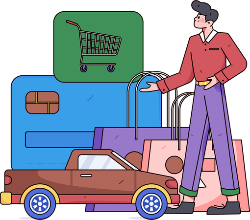 Young man doing shopping payment using card  Illustration