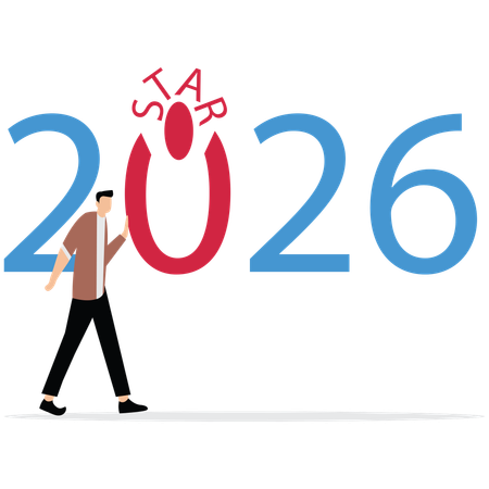 Young Man doing Start up new business in 2026  Illustration