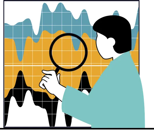 Young man doing stock market research  Illustration