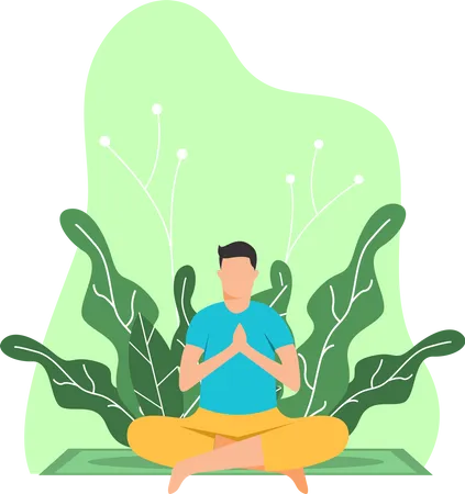 Young man doing suryanamaskar in park  Illustration