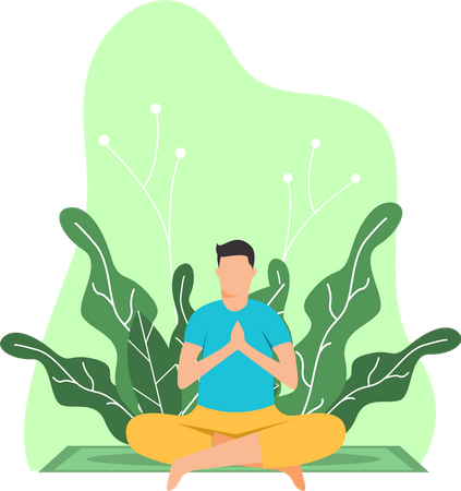 Young man doing suryanamaskar in park  イラスト