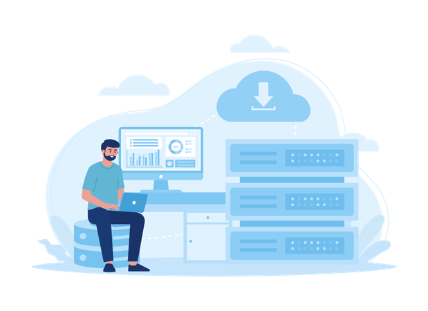 Young man doing website hosting  Illustration