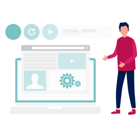 Young man doing website profile setting  Illustration