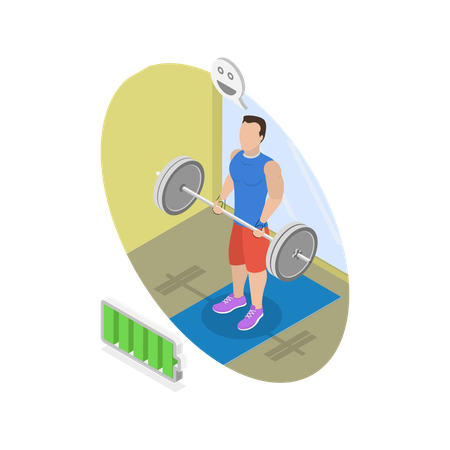 Young man doing weightlifting excise while Increase Training Power And Productivity  Illustration