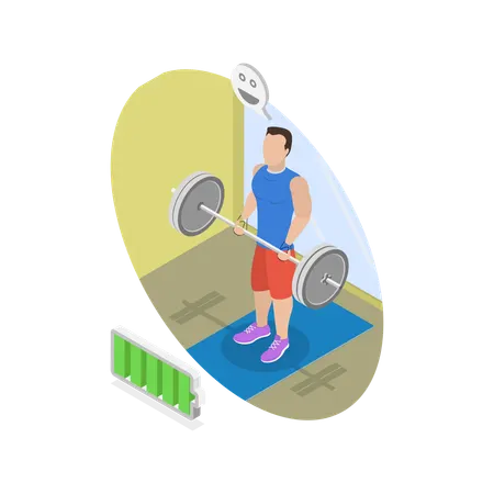 Young man doing weightlifting excise while Increase Training Power And Productivity  Illustration
