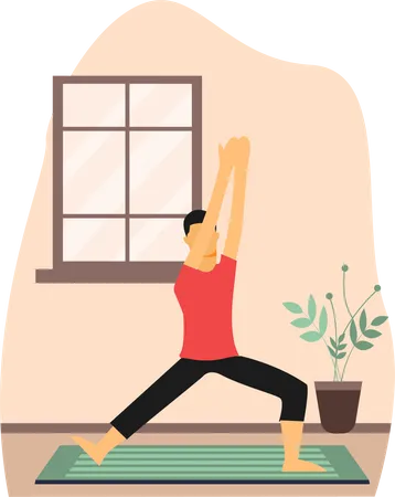 Young Man Doing yoga in class Illustration