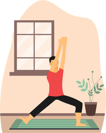 Young Man Doing yoga in class  Illustration