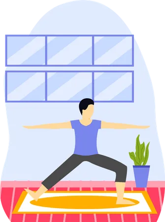 Young Man Doing Yoga in home  Illustration