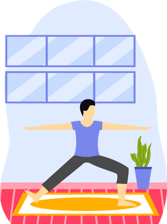 Young Man Doing Yoga in home  Illustration