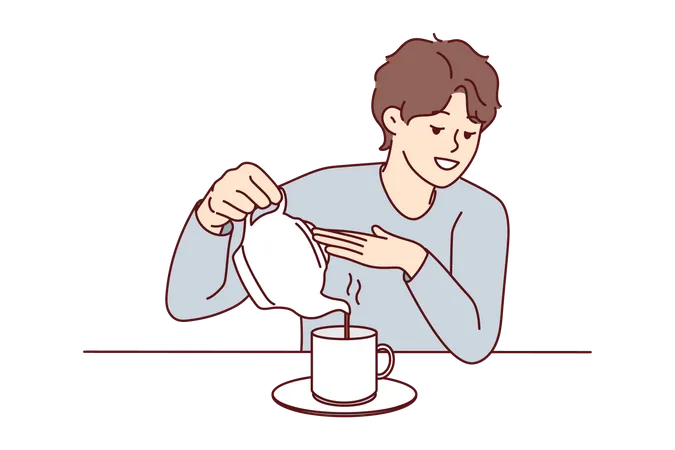 Young man drinking tea  Illustration